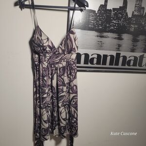 Grey, Purple and Black Patterned Spaghetti Strap Mini Dress